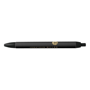 Bolígrafo De Tinta Negra Monograma mínimo de oro negro