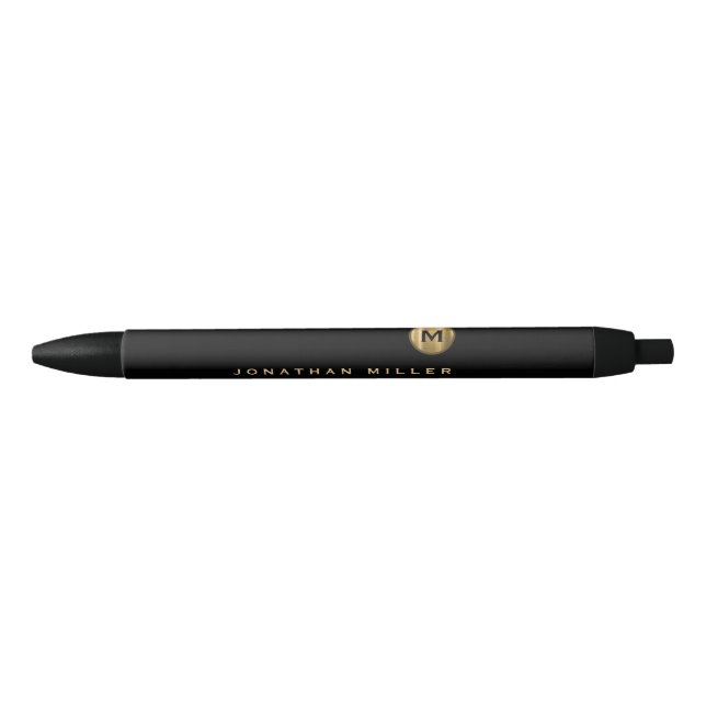 Bolígrafo De Tinta Negra Monograma mínimo de oro negro (Anverso)