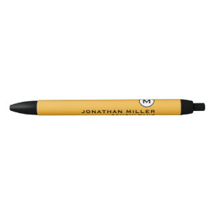 Bolígrafo De Tinta Negra Monograma moderno de moda Mostaza Amarillo