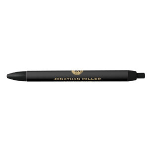 Bolígrafo De Tinta Negra Monograma moderno de oro negro