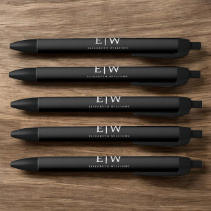 Bolígrafo De Tinta Negra Monograma moderno Minimalista negro y blanco