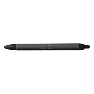 Bolígrafo De Tinta Negra Monograma Negro Oro Moderno Minimalista Elegante
