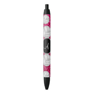 Bolígrafo De Tinta Negra Monograma neón rosado purpurina voleibol