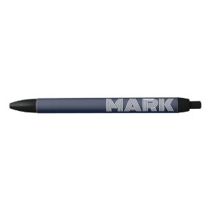 Bolígrafo De Tinta Negra Monograma Nombre Azul Marino Oscuro Blanco Rayas M