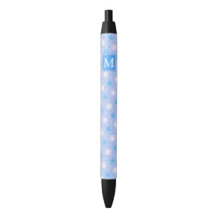 Bolígrafo De Tinta Negra Monograma Patrón de círculos azules eléctricos