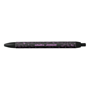 Bolígrafo De Tinta Negra Monograma Patrón de Sol Luna y Estrellas Rosa Lind