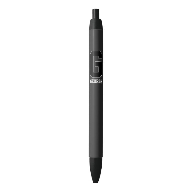 Bolígrafo De Tinta Negra Monograma Personalizado Negro Blanco para Él (Frente vertical)