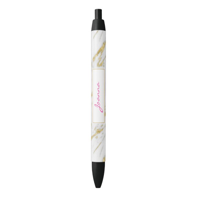 Bolígrafo De Tinta Negra Monograma Rosa Y Piedra De Mármol Blanco (Frente vertical)
