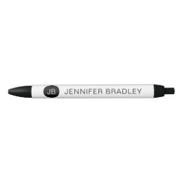 Bolígrafo De Tinta Negra Monograma simple Nombre personalizado negro y blan