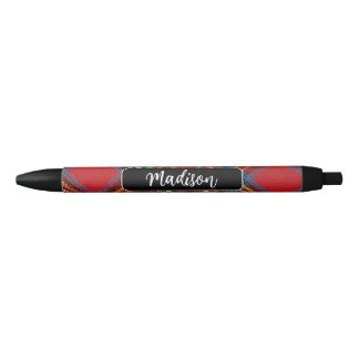 Bolígrafo De Tinta Negra Monograma Tartan Plaid Name Writing