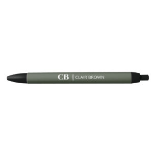 Bolígrafo De Tinta Negra Monograma verde bosque elegante moderno