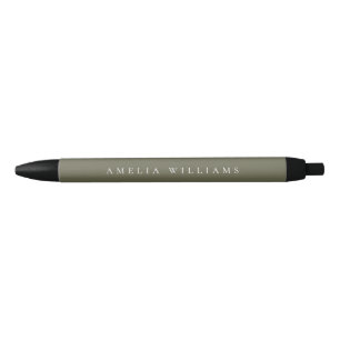 Bolígrafo De Tinta Negra Monograma verde oliva minimalista elegante