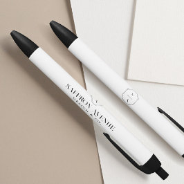 Bolígrafo De Tinta Negra Monograma y nombre del Personalizado elegante blan