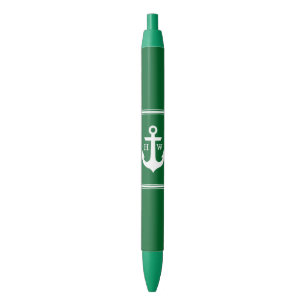 Bolígrafo De Tinta Negra Monogramado de ancla verde