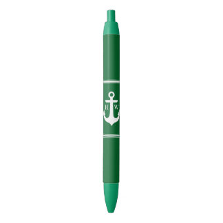 Bolígrafo De Tinta Negra Monogramado de ancla verde