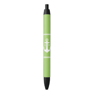 Bolígrafo De Tinta Negra Monogramado del Ancla Verde Lime