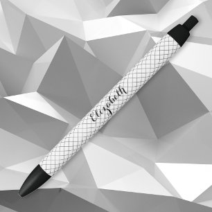 Bolígrafo De Tinta Negra Monogramado en blanco negro moderno