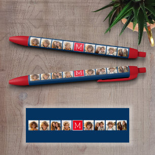 Bolígrafo De Tinta Negra Monogramas de Collage de fotos de Instagram - Azul