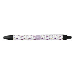 Bolígrafo De Tinta Negra Morado acuarela Floral Iris Monograma