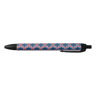 Bolígrafo De Tinta Negra Mosaicos marroquíes azules y rojos, Entramado, Cua