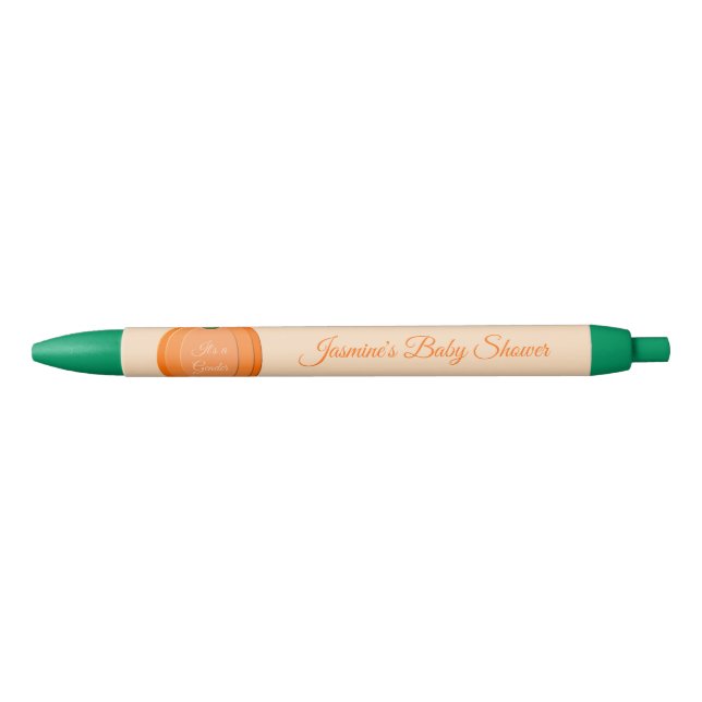 Bolígrafo De Tinta Negra Naranja Cuto Género Neutral Calabaza Baby Shower (Anverso)