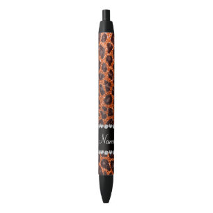 Bolígrafo De Tinta Negra Naranja de nombre personalizado purpurina leopardo