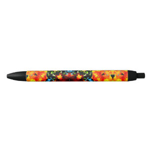 Bolígrafo De Tinta Negra Naranja Floral