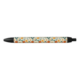 Bolígrafo De Tinta Negra Naranja Russet y Cream Floral