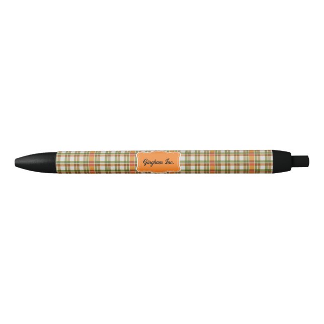 Bolígrafo De Tinta Negra Naranja Verde Gingham (Anverso)