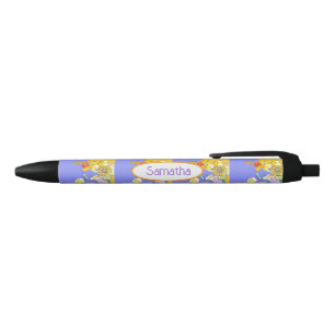 Bolígrafo De Tinta Negra Narciso Amarillo Nombre de Niña Acuarela Púrpura