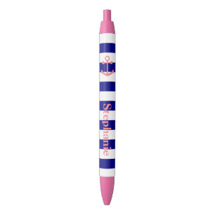 Bolígrafo De Tinta Negra Náutica rosa azul marino personalizada y Rubor
