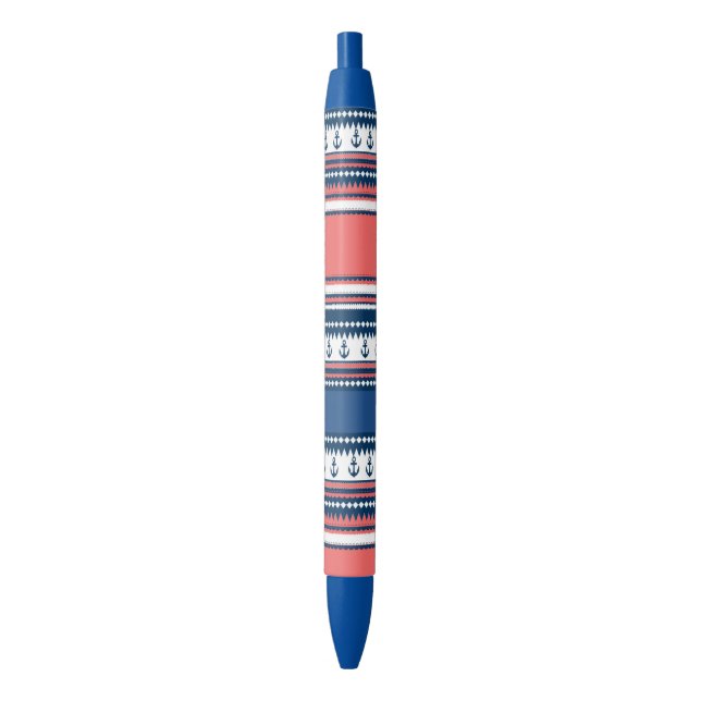 Bolígrafo De Tinta Negra Nautical. (Frente vertical)