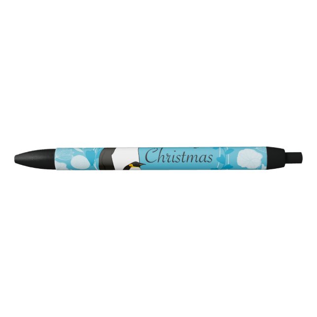Bolígrafo De Tinta Negra navidad, navidades, pingüino, flores, azul, (Anverso)