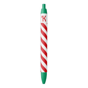 Bolígrafo De Tinta Negra Navidades Rayas diagonales rojas y blancas inicial