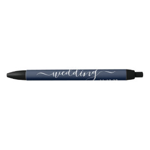 Bolígrafo De Tinta Negra Navy Blue & White Simple Script Wedding Favor