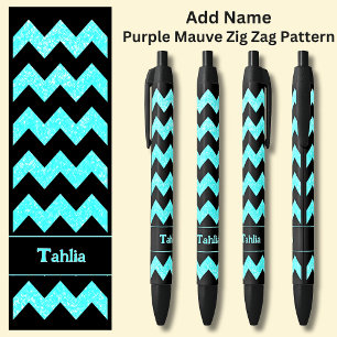 Bolígrafo De Tinta Negra Nombrar a Aqua Blue Zig Zag en negro