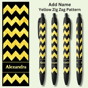 Bolígrafo De Tinta Negra Nombrar Zag amarillo de oro en negro
