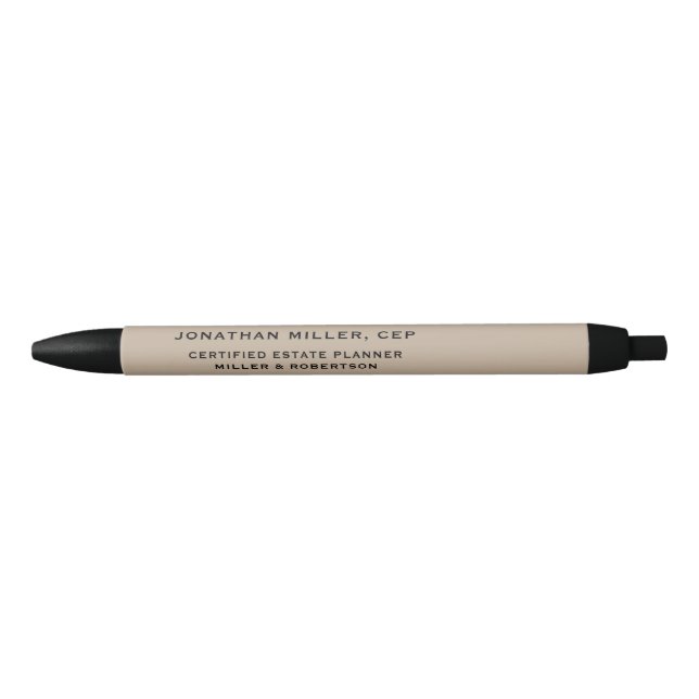 Bolígrafo De Tinta Negra Nombre Compañía de títulos Beige tipográfico (Anverso)