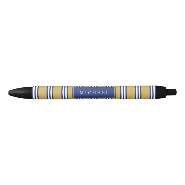 Bolígrafo De Tinta Negra Nombre de encargo amarillo de las rayas el | del (Anverso)