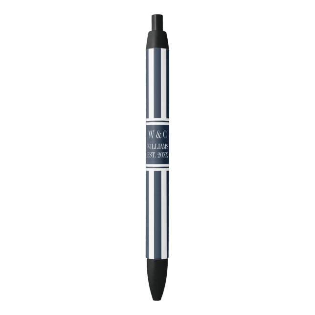 Bolígrafo De Tinta Negra Nombre de familia Monograma Marina Banda blanca az (Frente vertical)