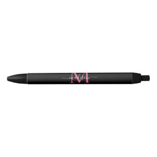 Bolígrafo De Tinta Negra Nombre de guión de monograma rosa de magenta negro