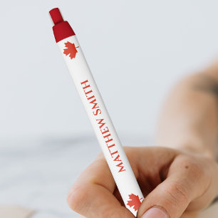 Bolígrafo De Tinta Negra Nombre de hoja de arce de bandera canadiense roja 