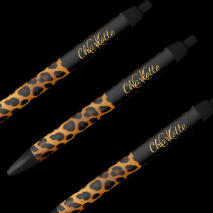 Bolígrafo De Tinta Negra Nombre de monograma con patrón de leopardo