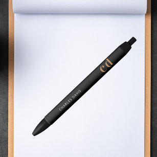 Bolígrafo De Tinta Negra Nombre de monograma del personalizado de oro negro