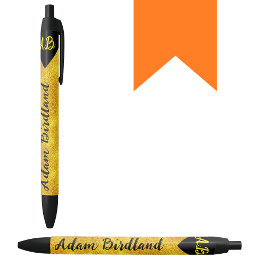 Bolígrafo De Tinta Negra Nombre de Monograma Inicial Personalizado, Dorado