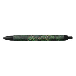 Bolígrafo De Tinta Negra Nombre de Monstera Tropical en letra dorada