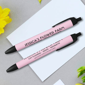 Bolígrafo De Tinta Negra Nombre de negocio minimalista rosa y negro para re