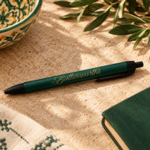 Nombre de negocio único tipografía verde y dorado