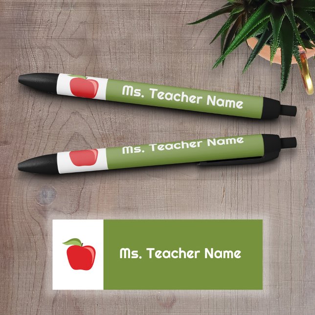 Bolígrafo De Tinta Negra Nombre de profesor personalizado con Apple moderna (Personalized writing pen - Great Teacher Gift)