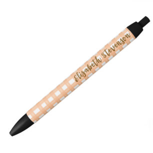 Bolígrafo De Tinta Negra Nombre de secuencia de gingham naranja personaliza